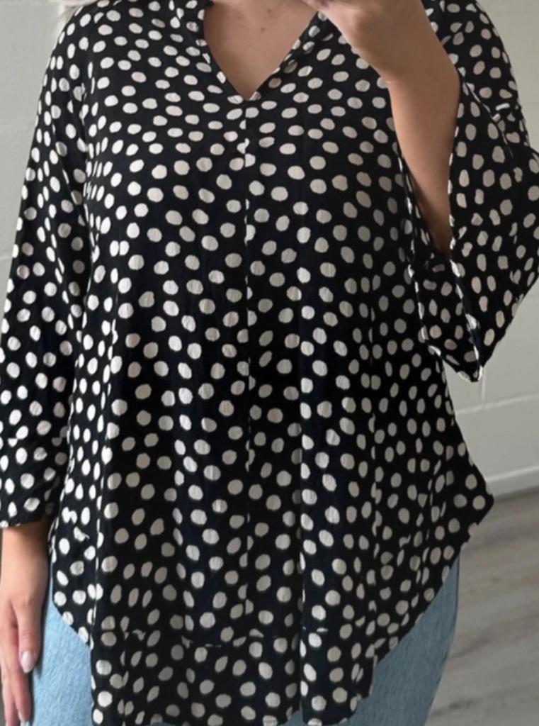 Zara zwarte blouse met witte stippen, Ophalen of Verzenden, Zo goed als nieuw, Maat 38/40 (M), Zwart