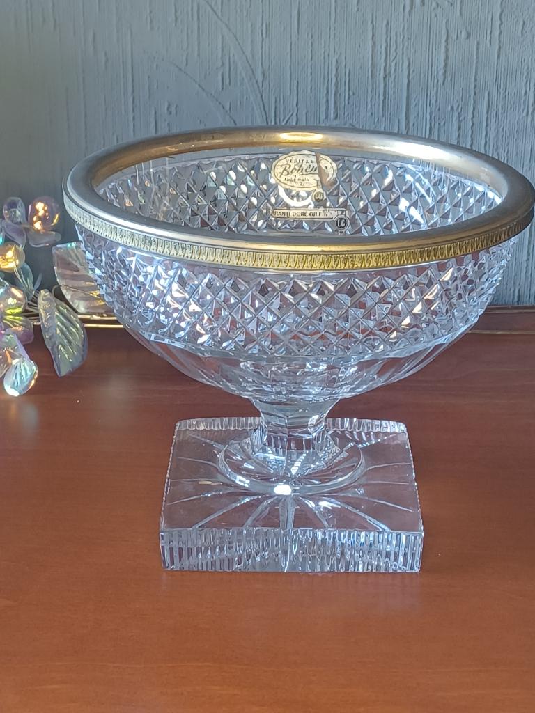 Vintage Bohemia Kristallen Fruitschaal met Goudrand, Antiek en Kunst, Antiek | Glas en Kristal, Ophalen of Verzenden