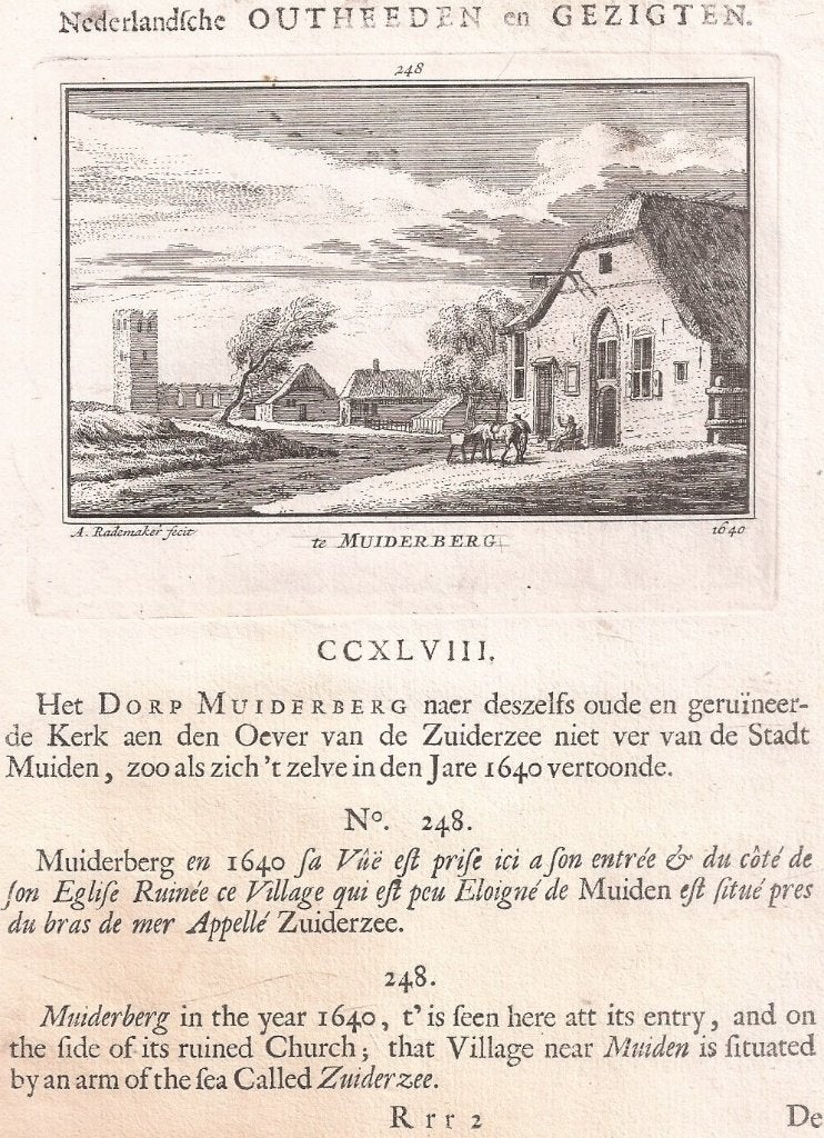 Te Muiderberg Kopergravure Rademaker Nederl Outheeden Gezigt, Origineel, 7 cm, Stadsgezicht, Ophalen of Verzenden