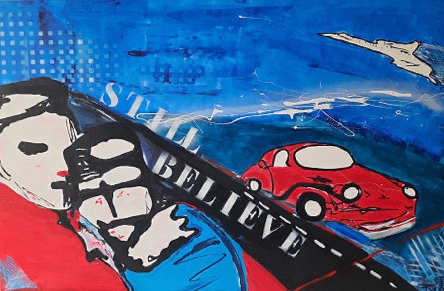 GROOT CANVAS DOEK IN STIJL VAN HERMAN BROOD, Huis en Inrichting, Woonaccessoires | Schilderijen, Tekeningen en Foto's, Oorspronkelijke maker