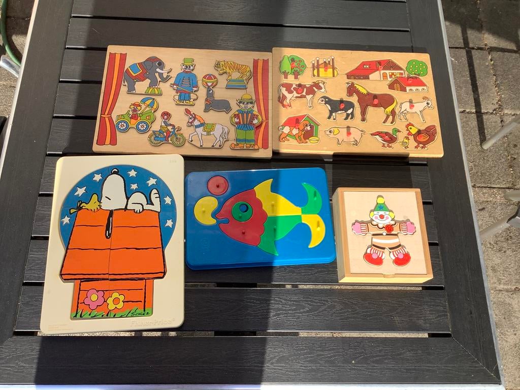 6 kinderpuzzels,hout en plastic, Ophalen, Gebruikt