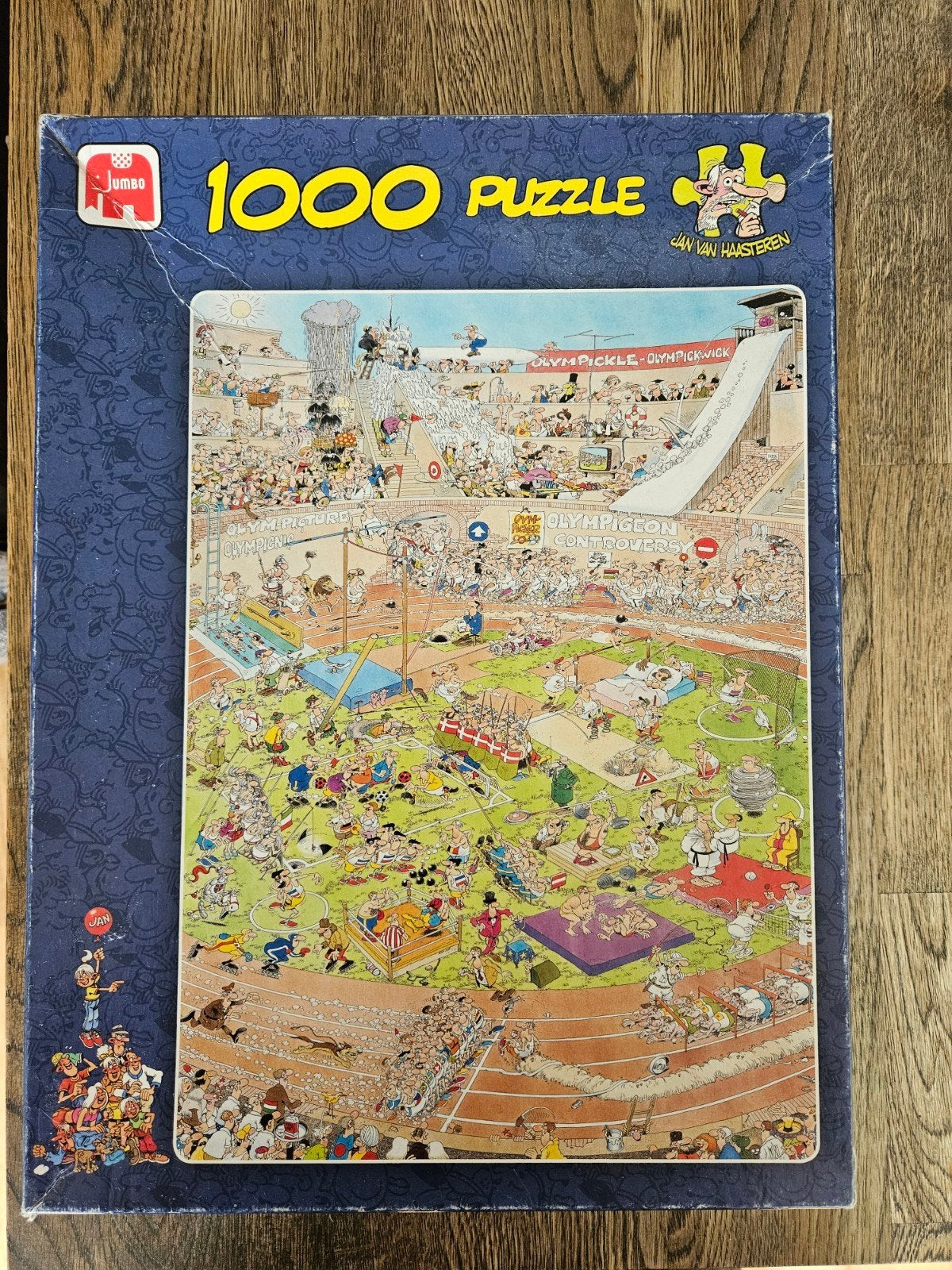Jan van Haasteren Olympische Spelen 1000 stukjes (mist 1), Hobby en Vrije tijd, Denksport en Puzzels, Ophalen of Verzenden, 500 t/m 1500 stukjes