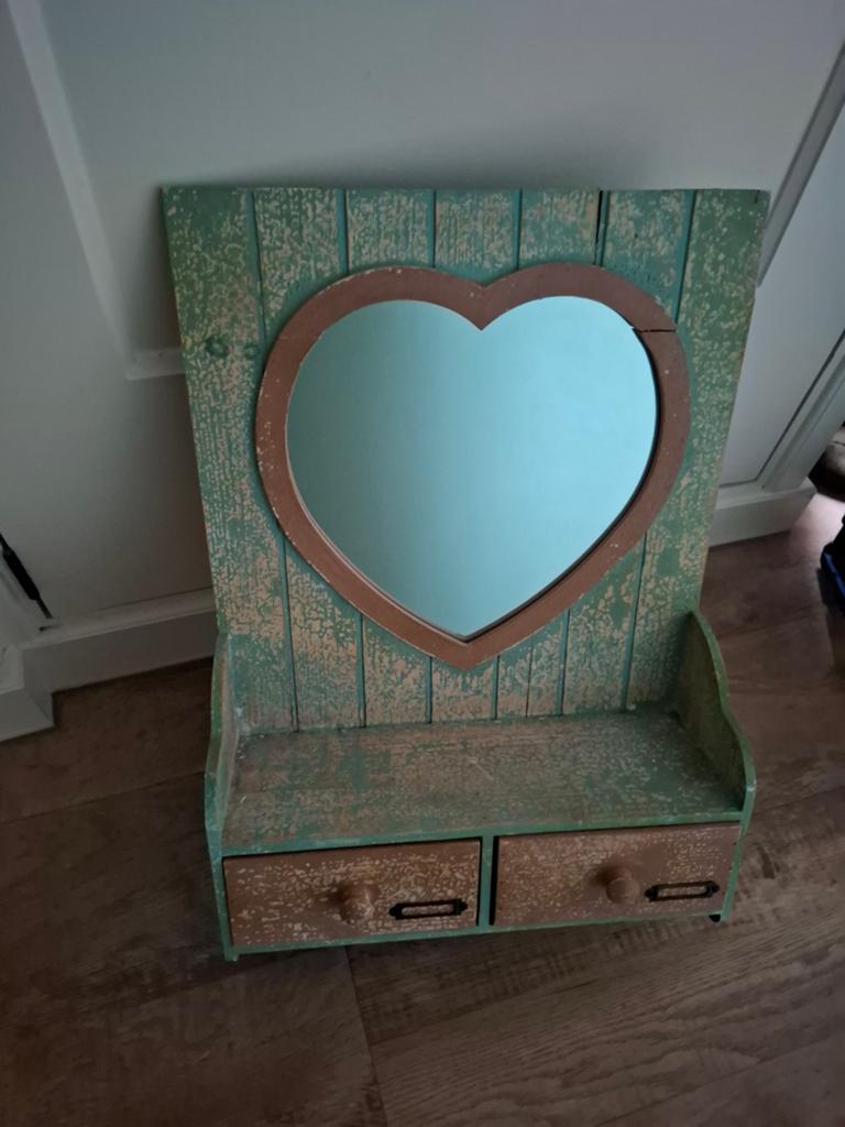 Landelijk spiegelkastje met hartspiegel, Ophalen of Verzenden, Rechthoekig, Minder dan 50 cm, Minder dan 100 cm