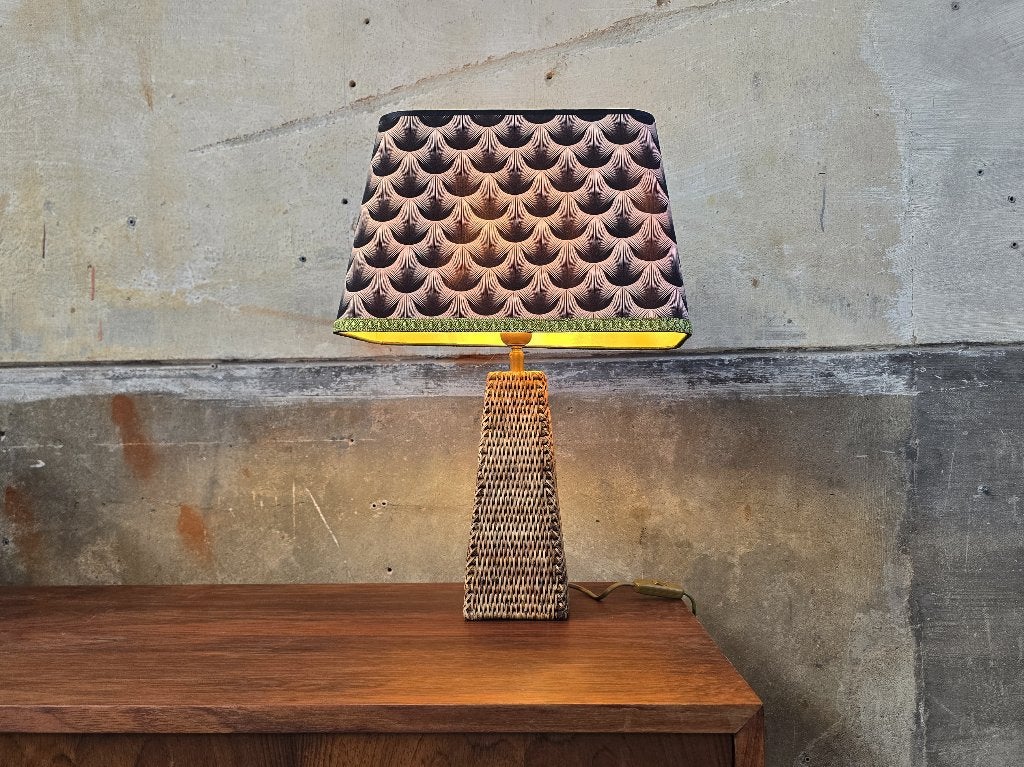Mid Century Design Tafellamp | Vintage Lamp Nieuwe Kap Rotan, 49 cm, Vintage, Met schakelaar, Meerkleurig