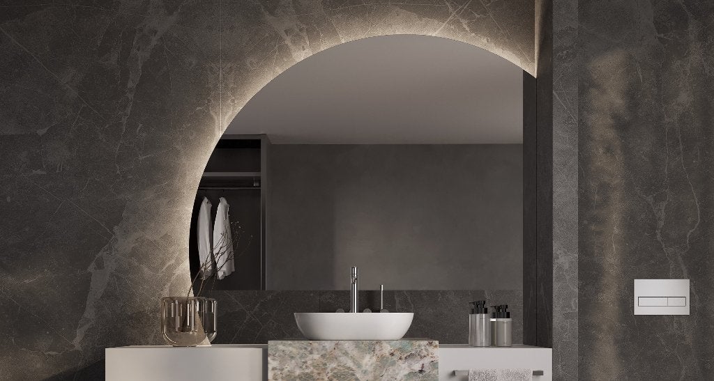 Luxe Lapetus LED spiegel 160x175 cm – Sensor + Spiegelverw., Ophalen, Rond, Nieuw, 125 cm of meer
