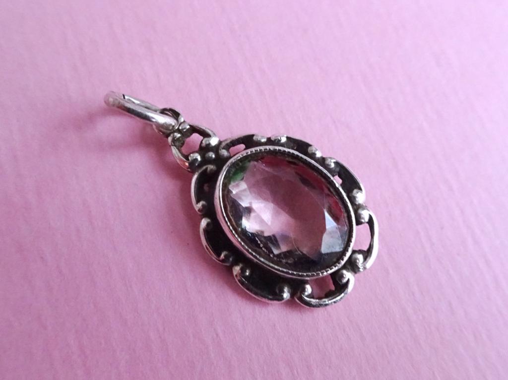 jwg Antiek Art Deco 30s zilver kwarts steen ketting hanger, Verzenden, Zilver, Hanger, Met edelsteen
