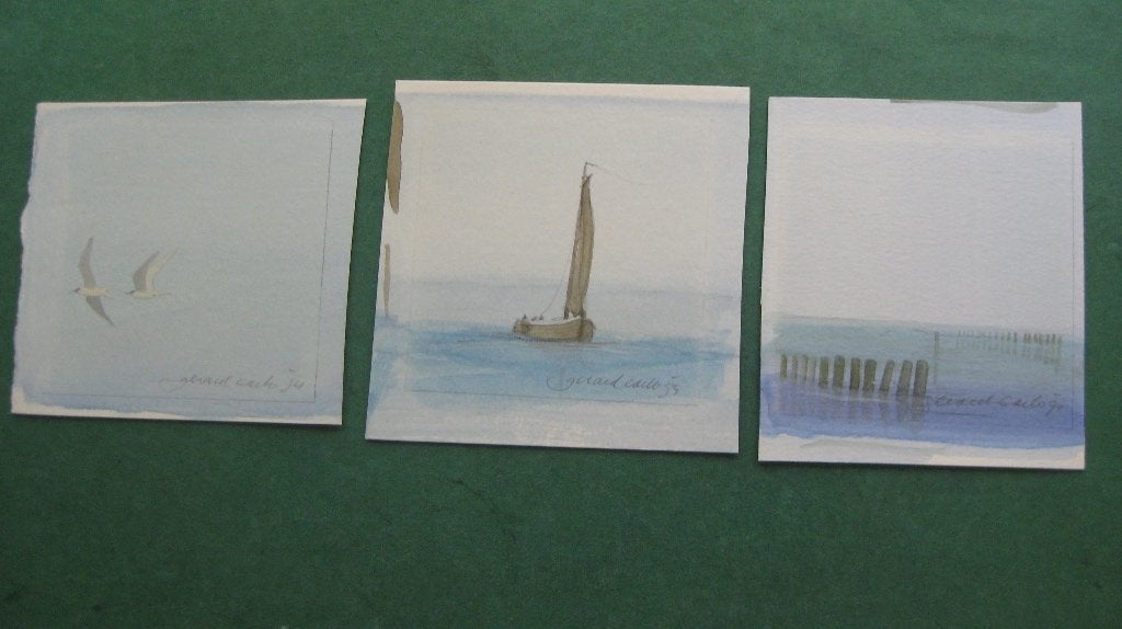 3 kleine aquarellen Gerard Carbo, Ophalen of Verzenden