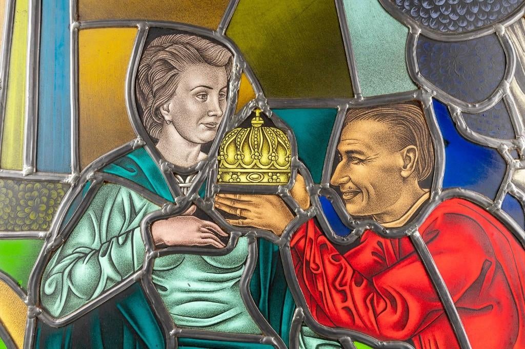 lichtbak Glas in lood Frans Van Immerseel Koningskroon trouw, Ophalen