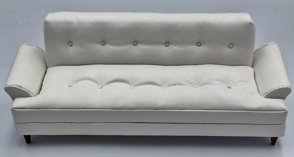 Mid Century Sofa, leder, wit, voor het poppenhuis, Ophalen of Verzenden, Zo goed als nieuw, Poppenhuis