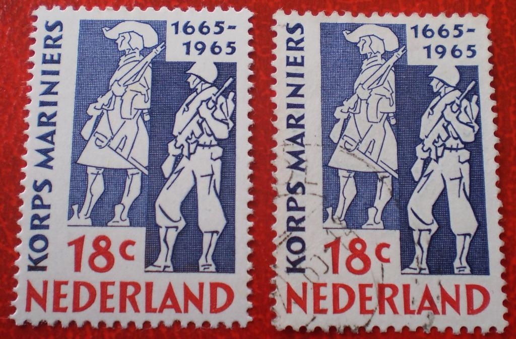 NL - Korps Mariniers 1665 - 1965 1x Postfris 1x Gestempeld, Postzegels en Munten, Verzenden, Na 1940, Postfris
