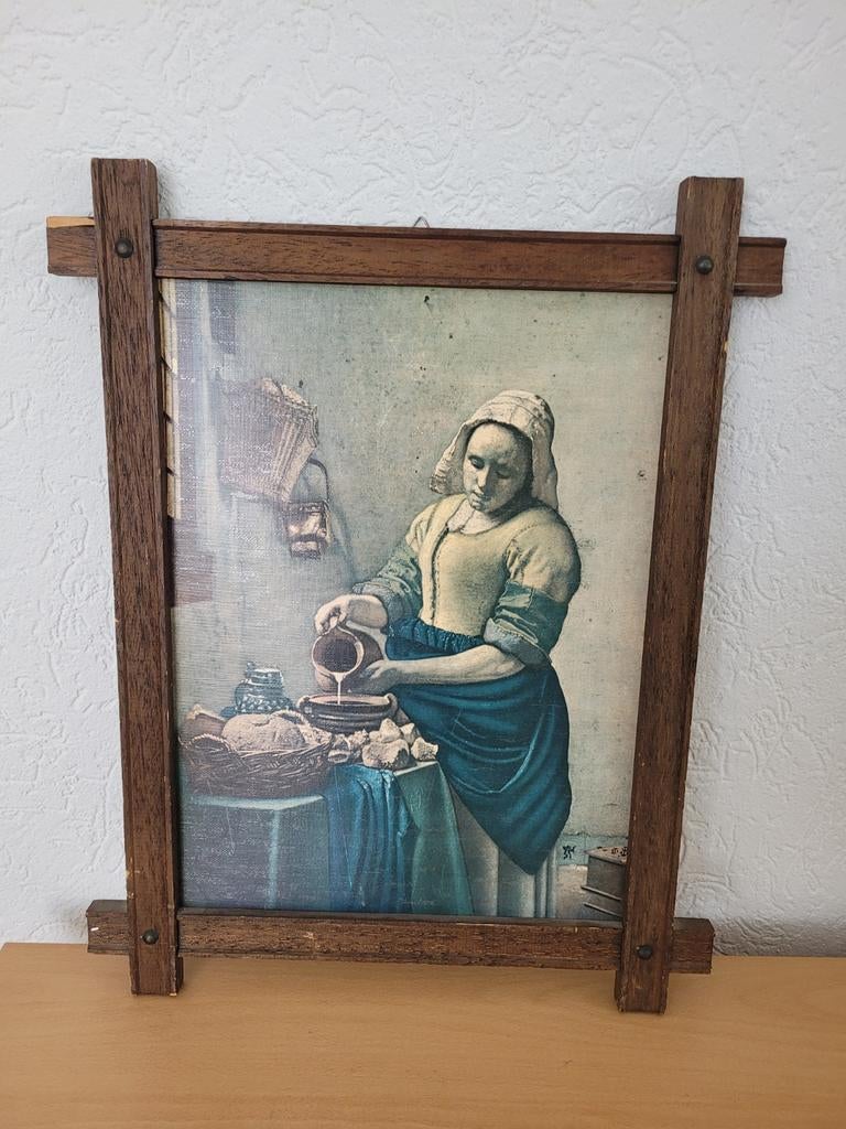 Vintage De Melkmeid reproductie schilderij, Antiek en Kunst, Ophalen of Verzenden