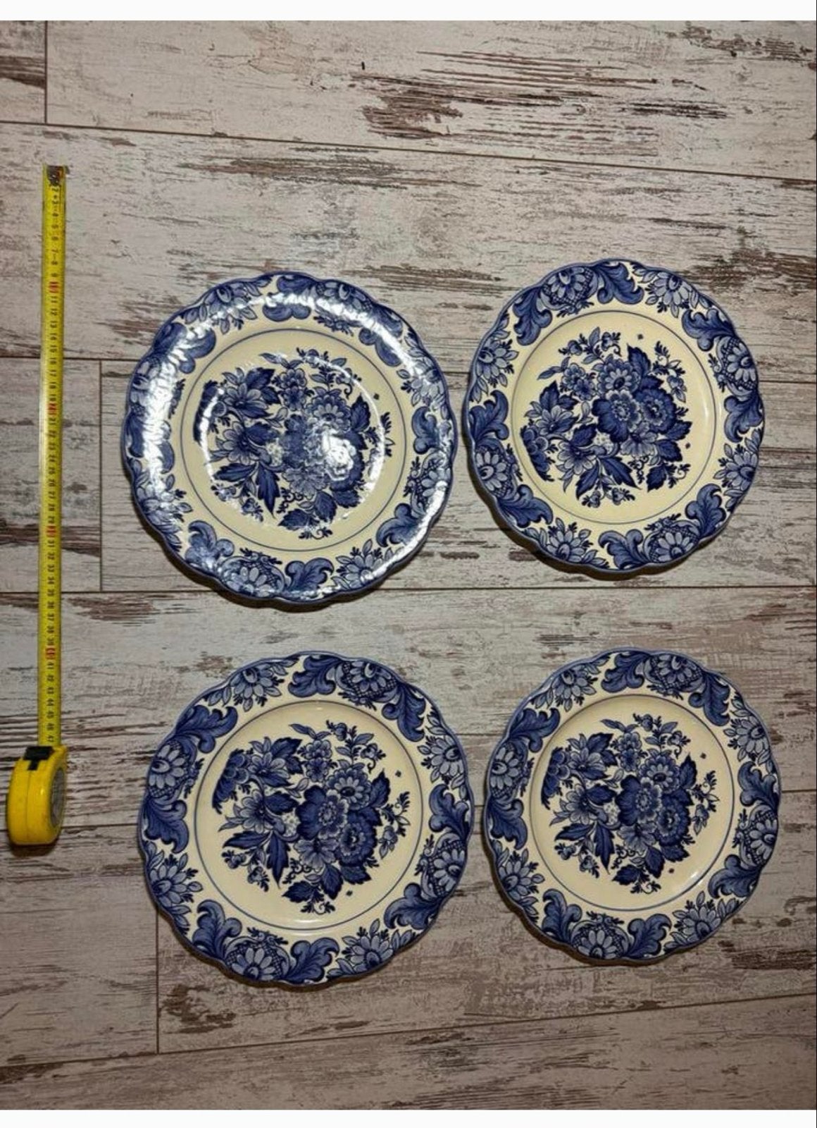 Set van 4 handbeschilderde Delfts blauwe borden, Ophalen of Verzenden