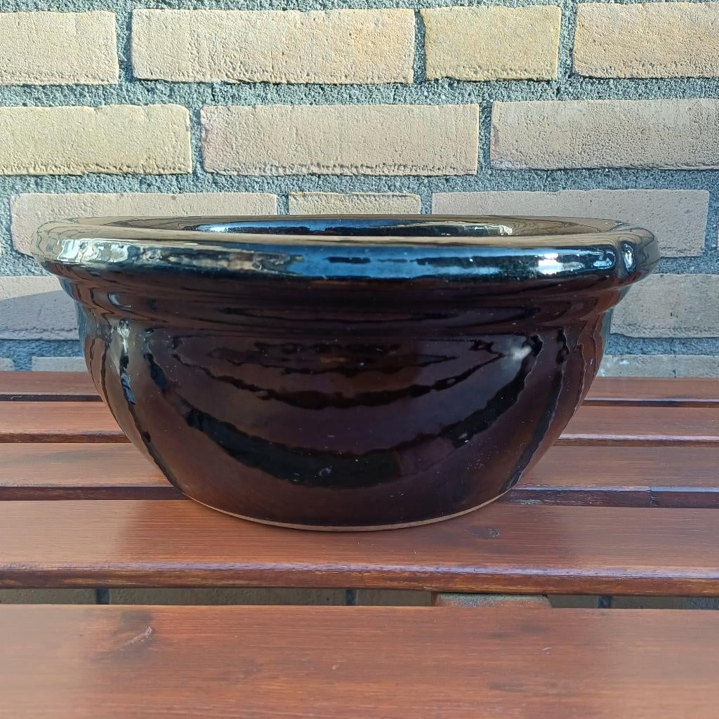 Geglazuurde bloempot - plantenschaal, Tuin en Terras, Bloempotten, Zo goed als nieuw, Aardewerk, Balkon, Tuin, Minder dan 40 cm