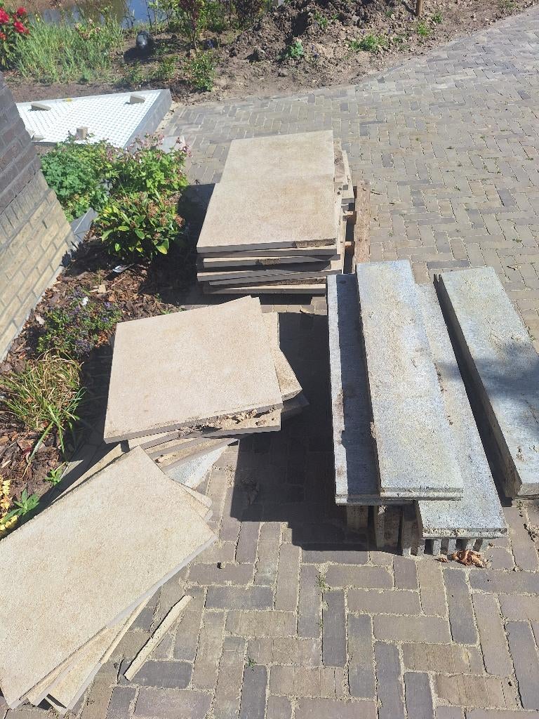 Keramische terrastegels beige >12m2, Ophalen, Gebruikt, Keramiek, 10 m² of meer