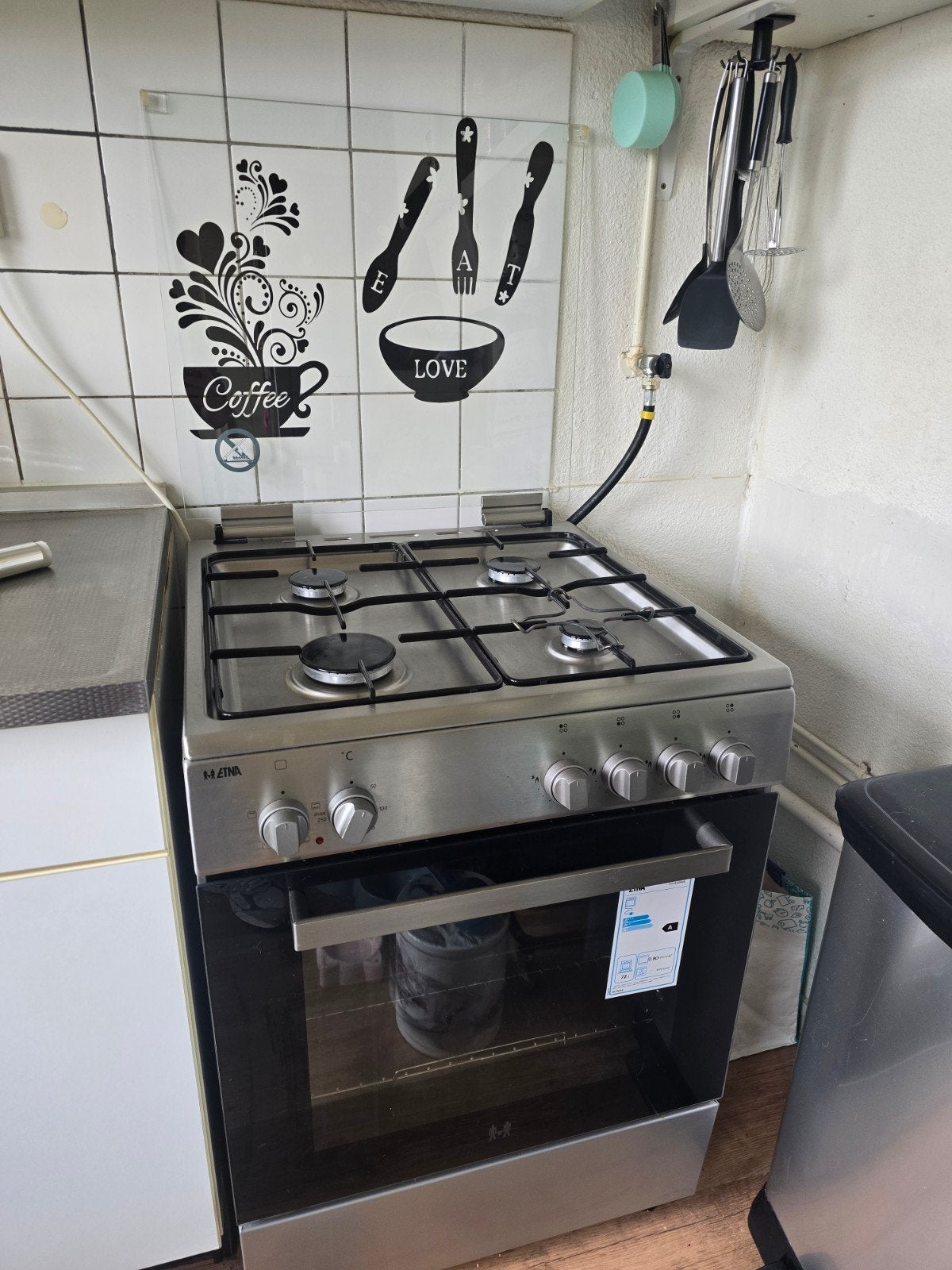 ETNA FGV16ORVS Gas Stove with Electric Oven Stainless Steel, Ophalen, 4 kookzones, Gas, Vrijstaand