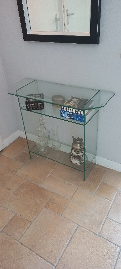 glazen haltafeltje (facet geslepen), Huis en Inrichting, Tafels | Sidetables, Ophalen, Gebruikt, 50 tot 100 cm, Glas