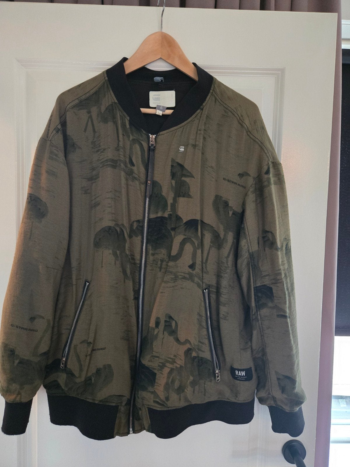 G-Star RAW Bomberjack met Flamingo Print - Maat L, Maat 52/54 (L), Ophalen of Verzenden, Gedragen, Groen