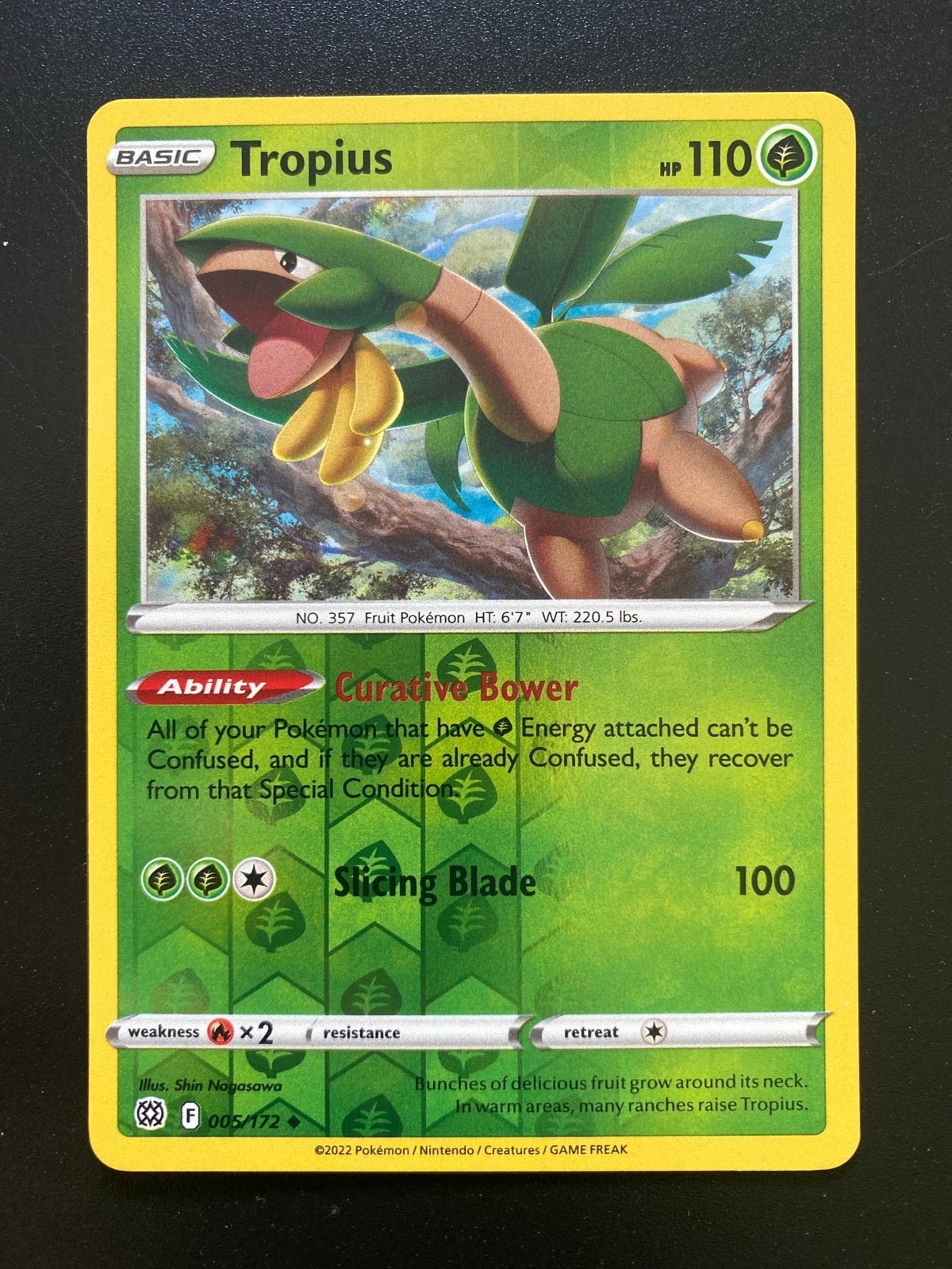 Tropius 005/172 Reverse Holo Pokémon Brilliant Stars, Ophalen of Verzenden, Zo goed als nieuw, Losse kaart, Foil