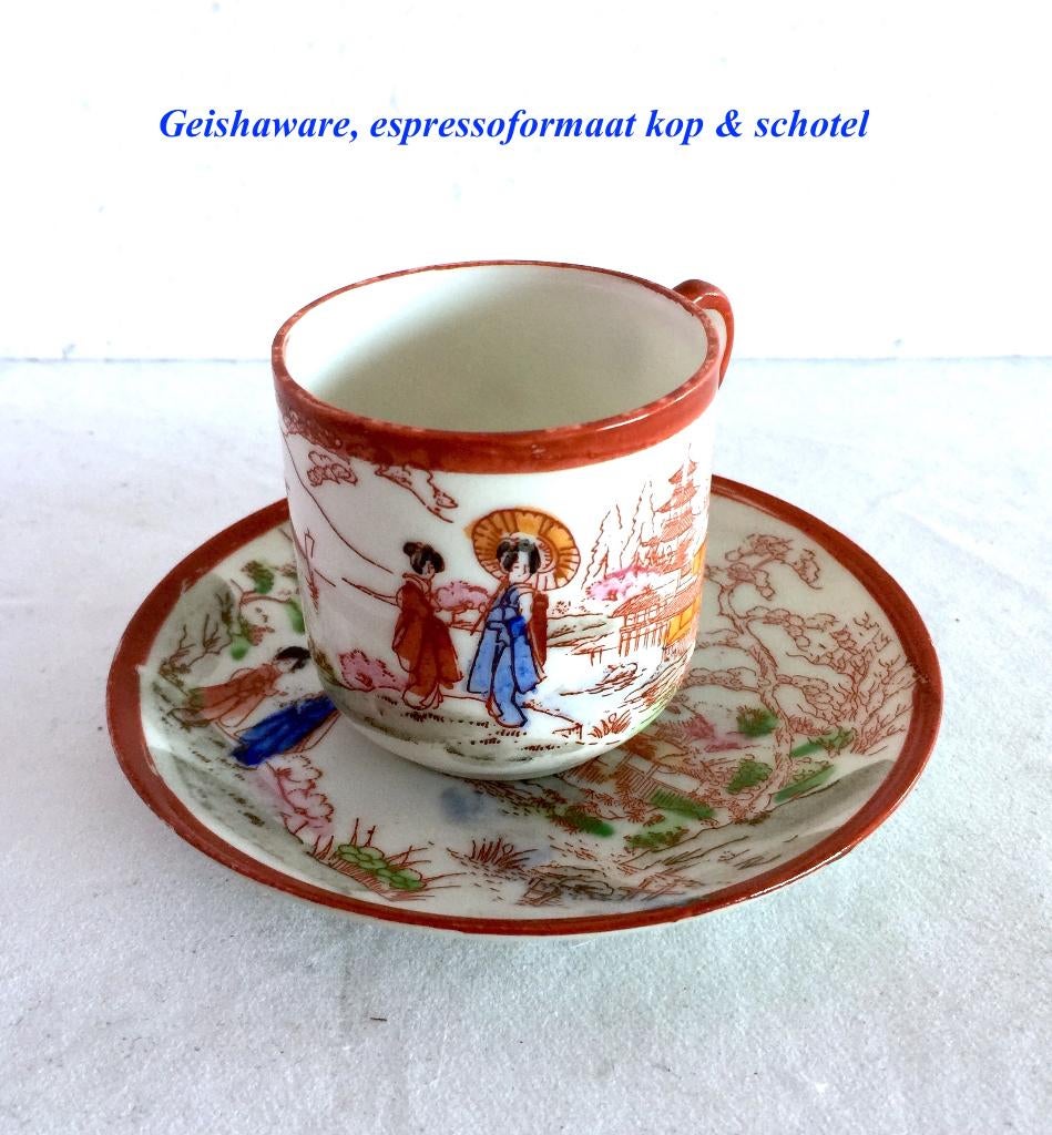 Geisha met Parasol Kop & schotel Japan Oosters servies, Ophalen