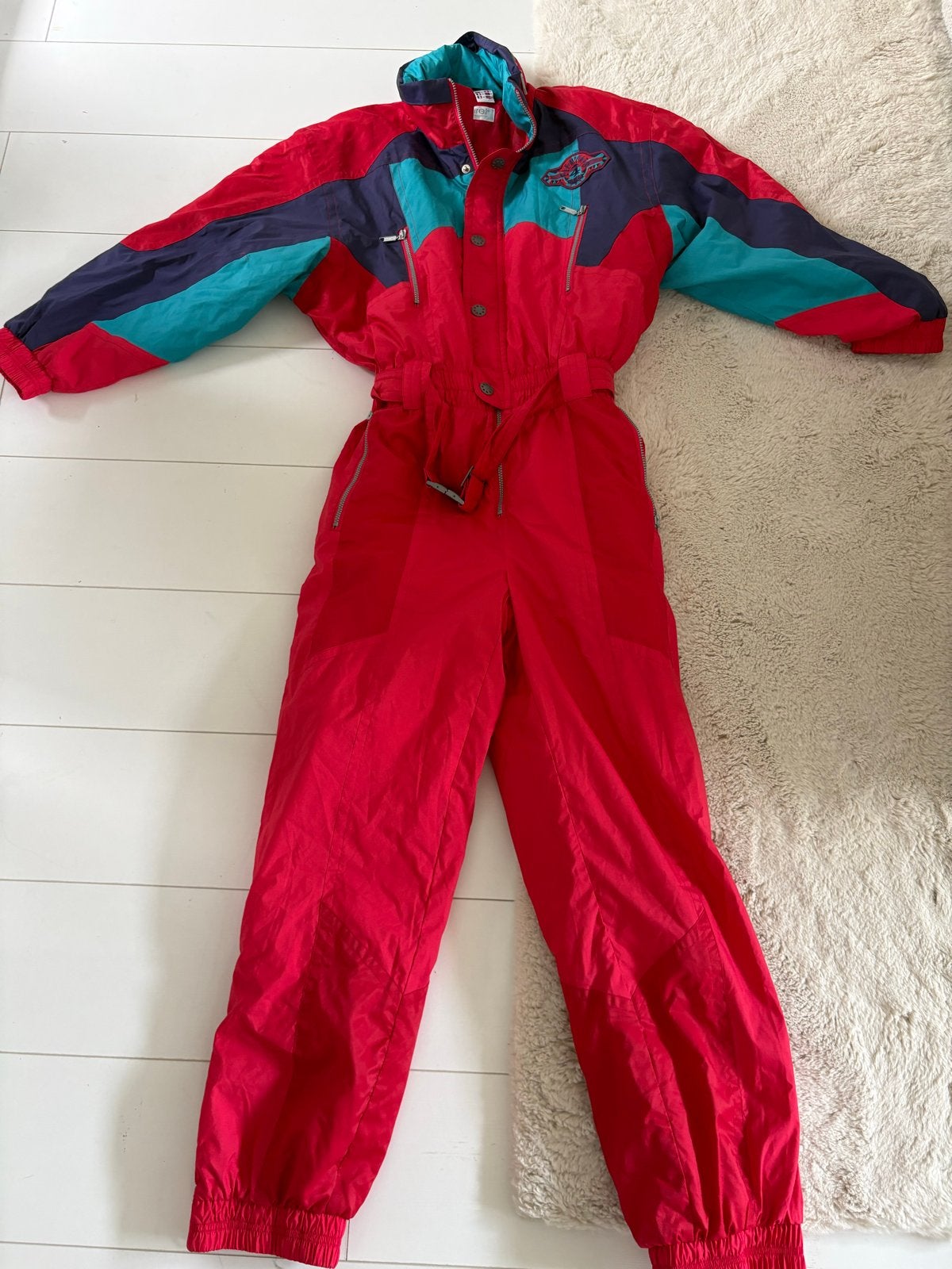 Vintage Etirel Ski-overall - Rood, Blauw, Turquoise maat 54, Ophalen of Verzenden, Gedragen, Maat 52/54 (L), Overige typen