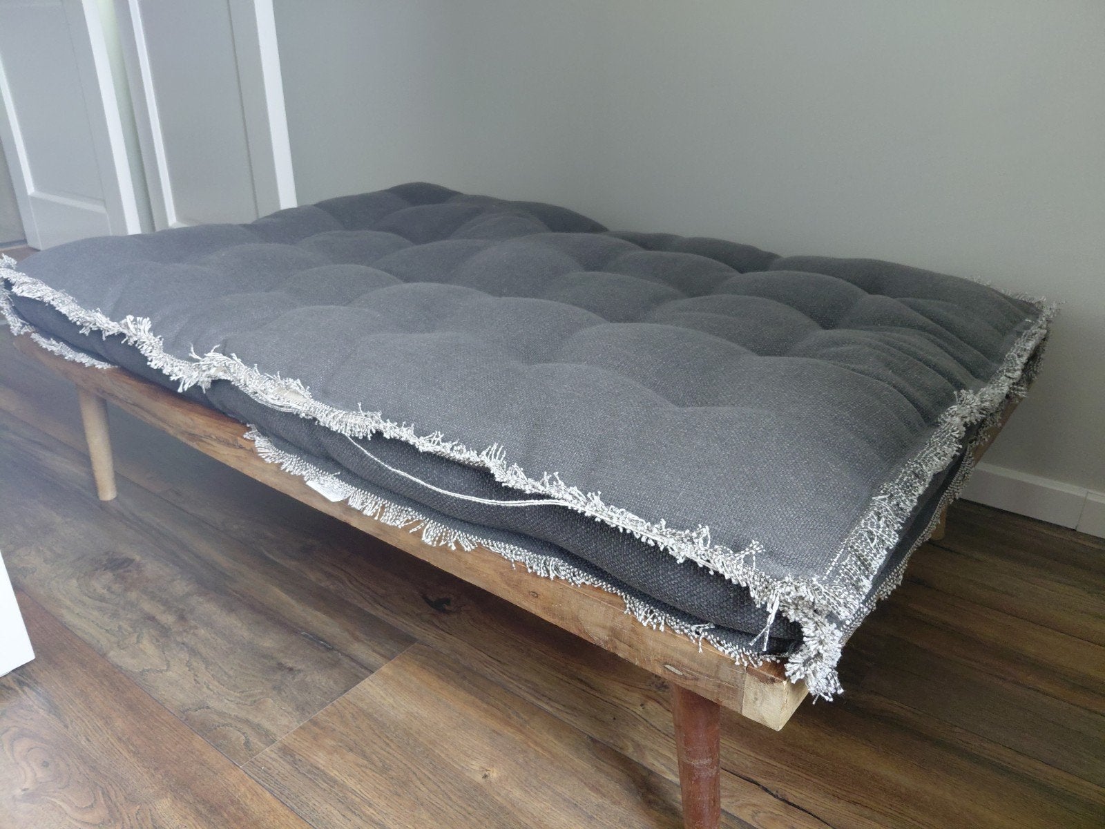 Pallet bankje met kussen (grijs) 120 cm x 80 cm, Ophalen, Hout