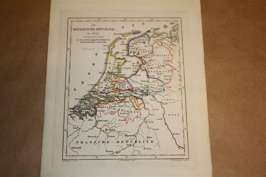 Antieke kaart - Bataafsche Republiek in 1801 - Witkamp - 187, Gelezen, Ophalen of Verzenden, Landkaart, 1800 tot 2000