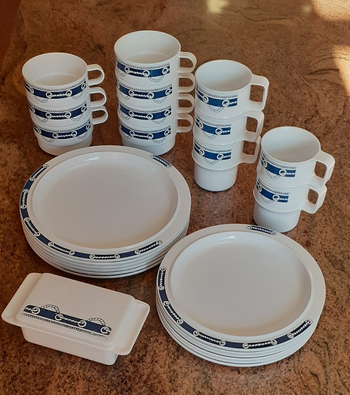 Melamine Servies Set - Nautisch Design, Kunststof, Gebruikt, Mepal, Vintage