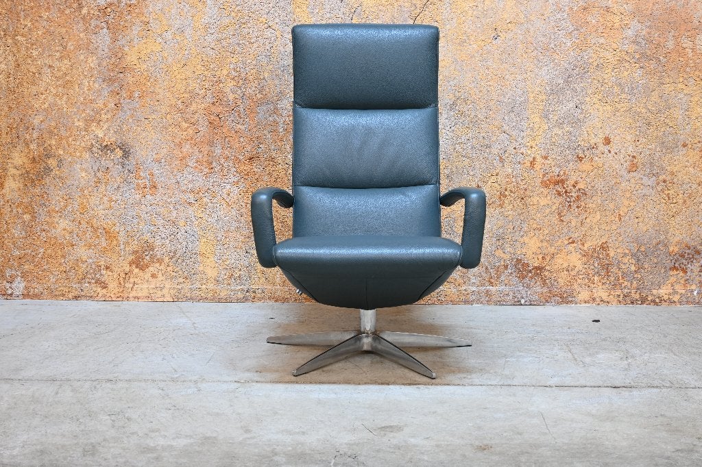 ZGAN! petrolkleurige leren Gealux design relax draaifauteuil, Huis en Inrichting, 75 tot 100 cm, Ophalen of Verzenden, Zo goed als nieuw