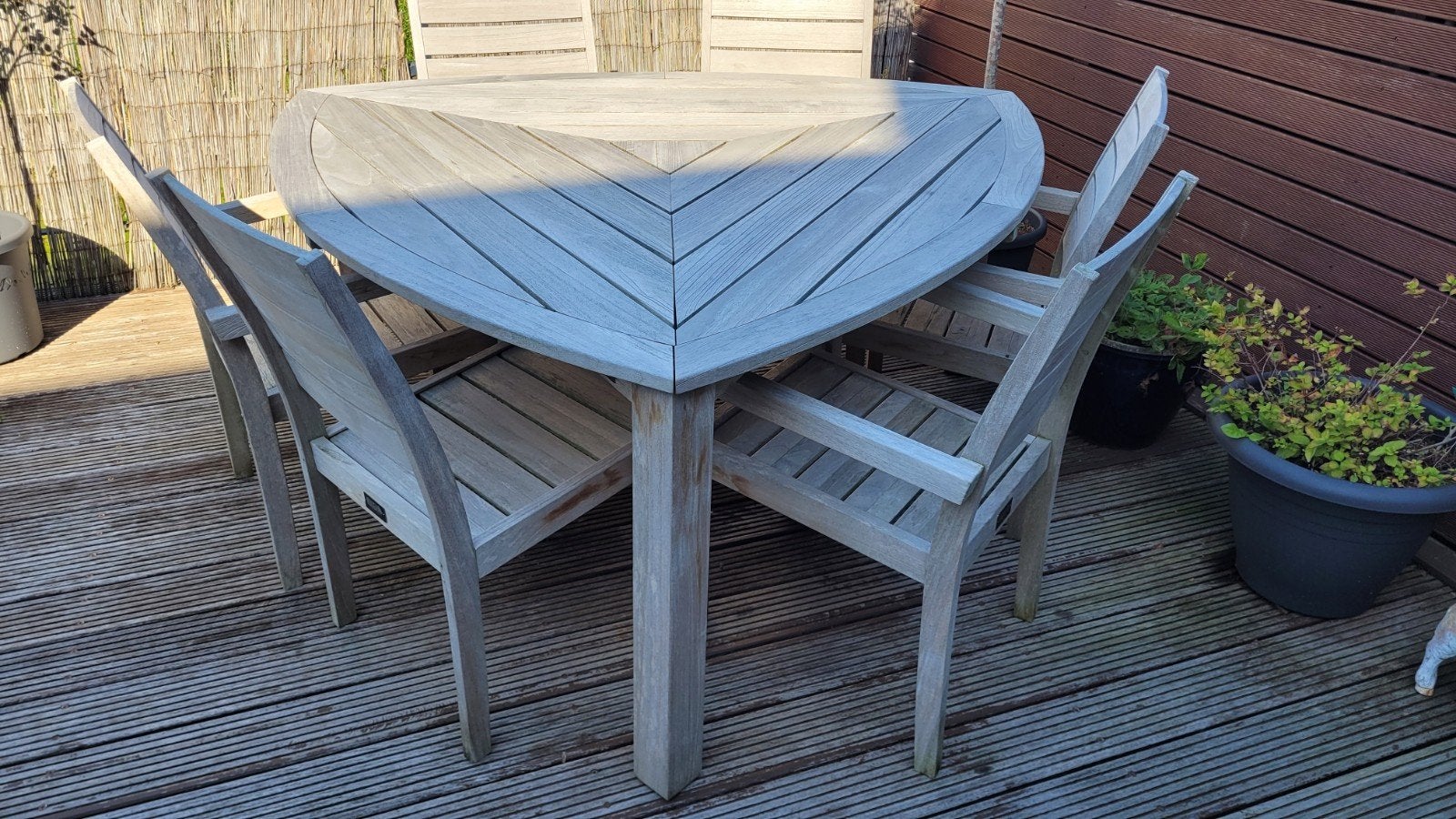 Rough Teakhouten tuinset incl. kussens, Tuin en Terras, Tuinsets en Loungesets, Ophalen, Gebruikt, 6 zitplaatsen, Teakhout
