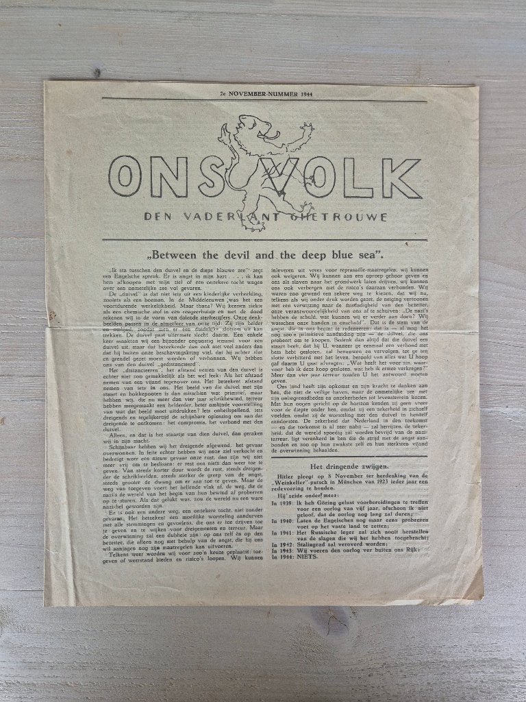 Wo2 Illegale pers verzetskrant Ons Volk, november 1944, Verzamelen, Militaria | Tweede Wereldoorlog, Ophalen of Verzenden, Nederland