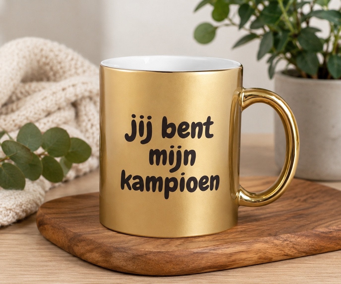 Handgemaakte Gouden Mok 'Jij bent mijn kampioen', Huis en Inrichting, Overige typen, Ophalen of Verzenden, Nieuw, Goud