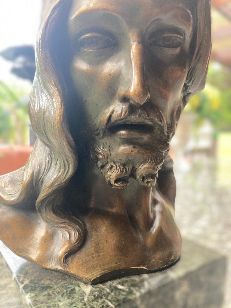 antiek beeld jezus terracotta G. Marton gesigneerd op marmer, Antiek en Kunst, Kunst | Beelden en Houtsnijwerken, Ophalen, Natuurlijk materiaal