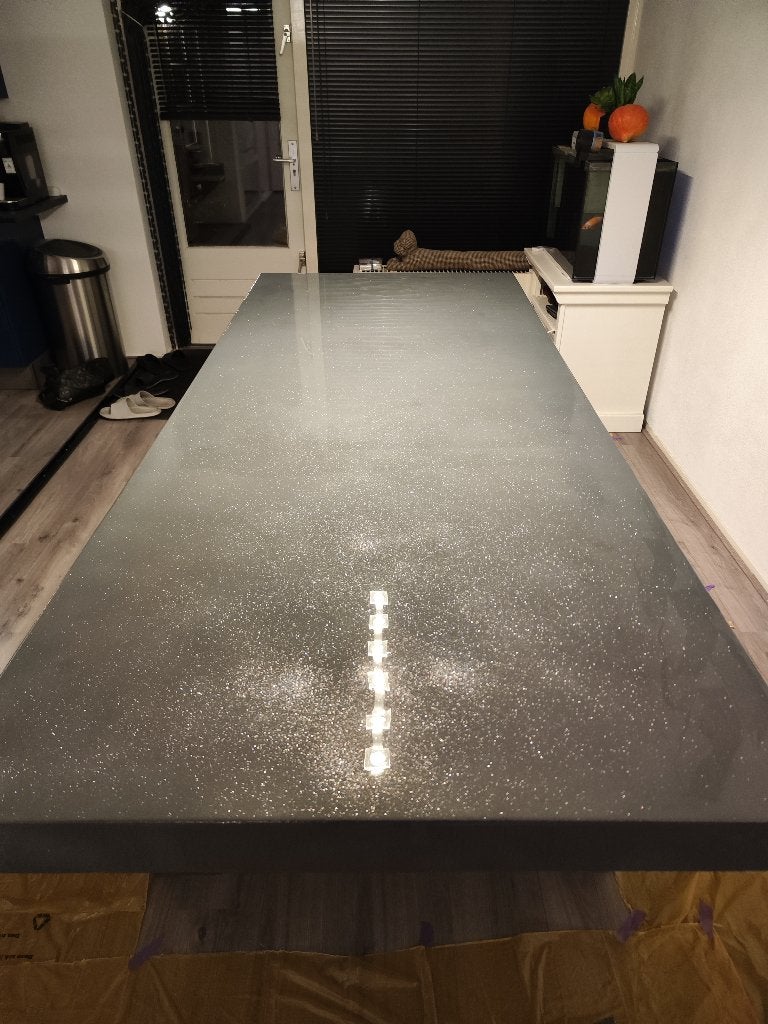 Groot tafelblad 220x100 cm Betonlook met epoxylaag, Huis en Inrichting, Ophalen of Verzenden, Rechthoekig, 200 cm of meer, 50 tot 100 cm