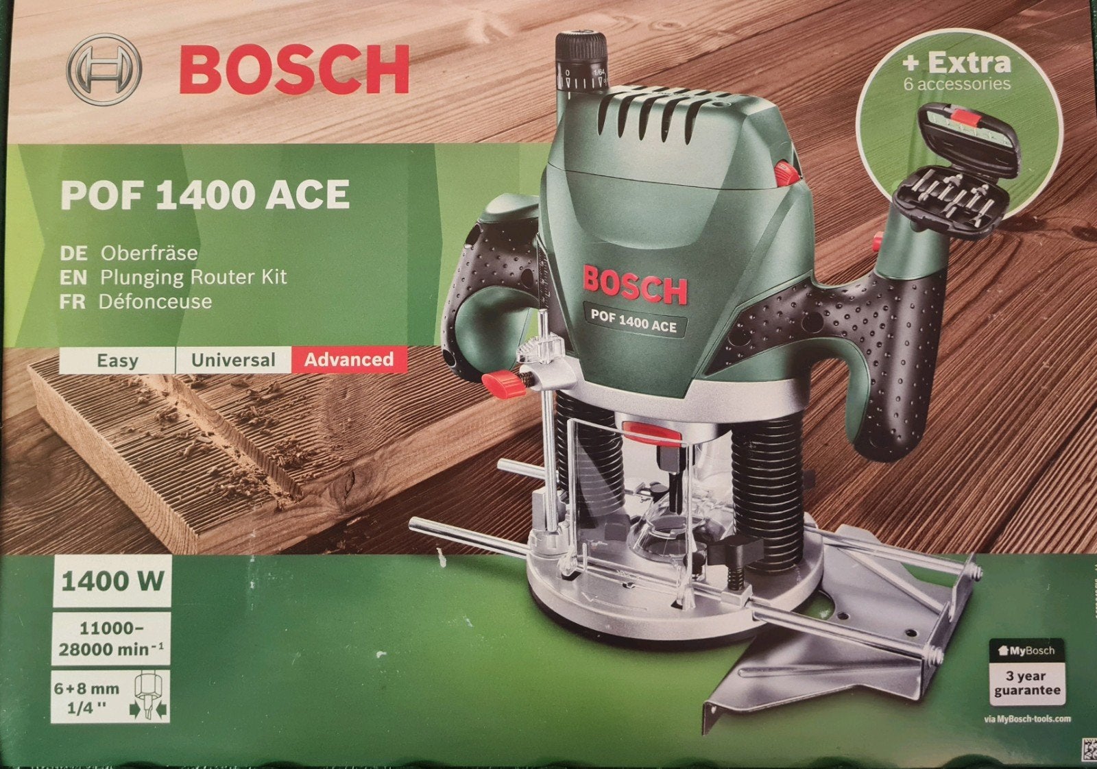 Bosch POF 1400 ACE Bovenfrees met accessoires, Doe-het-zelf en Verbouw, Ophalen, Zo goed als nieuw, Bovenfrees, Bosch