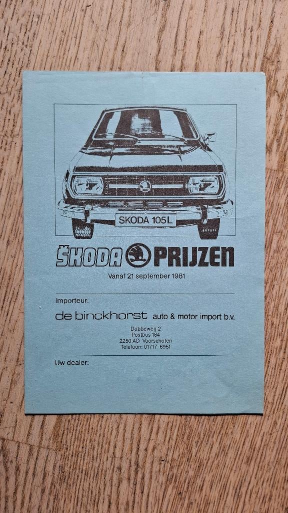 Skoda 105/120 prijslijst folder 1981, Ophalen of Verzenden, Gelezen, Overige merken