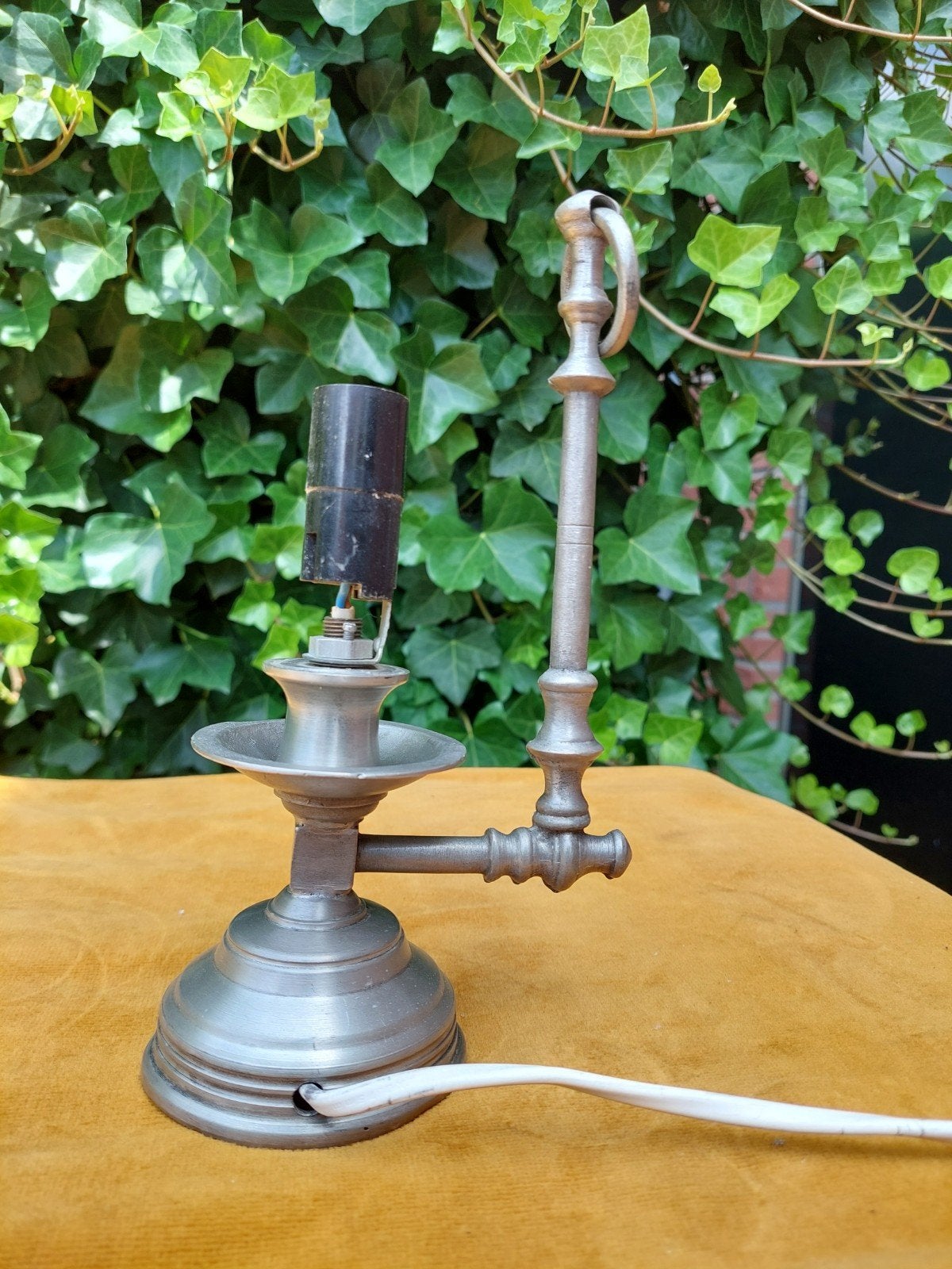 Antieke tinnen tafellamp, vintage lampvoet, Ophalen of Verzenden