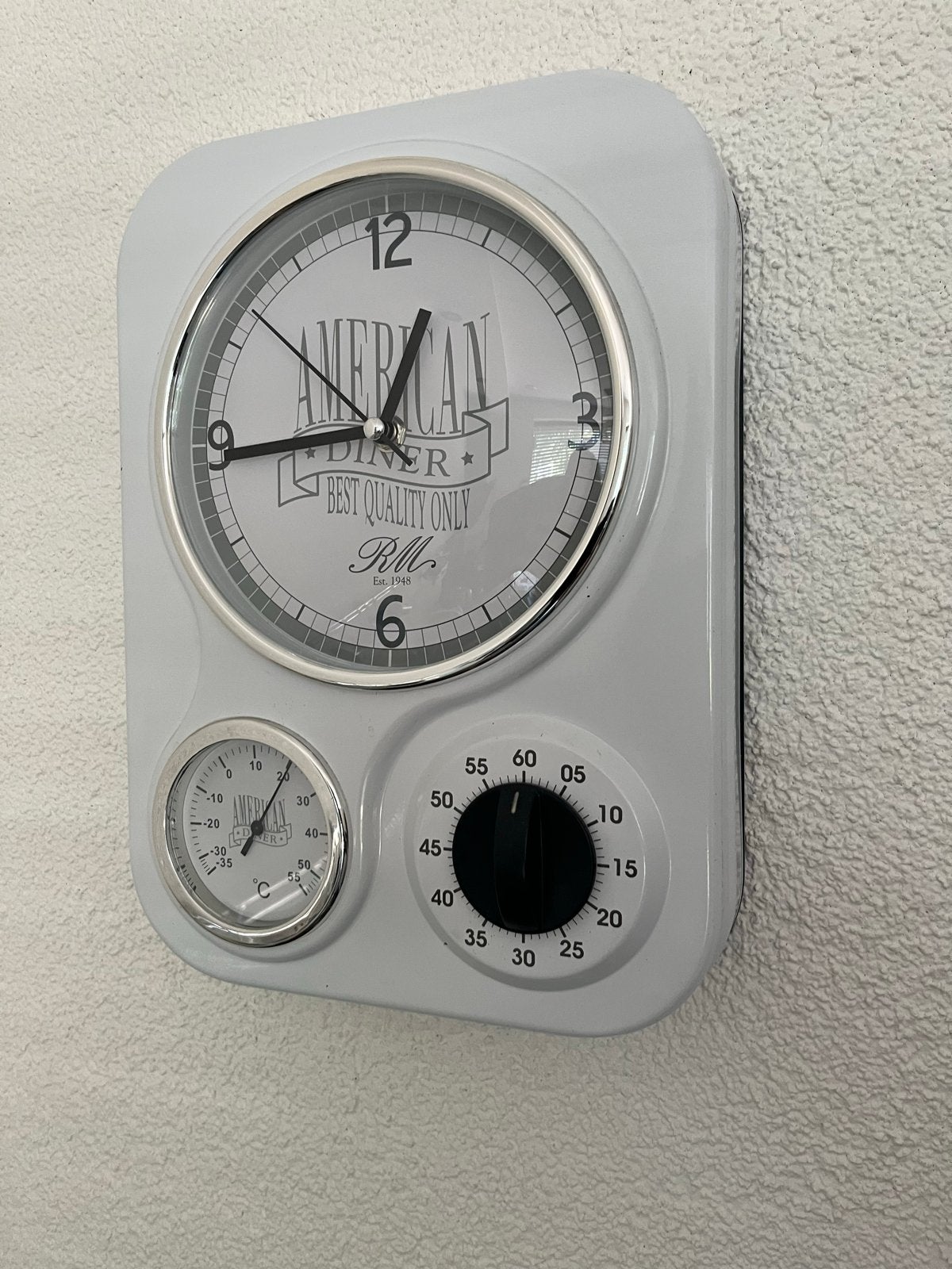 Wand keukenklok met eierwekker en thermometer, Ophalen of Verzenden, Zo goed als nieuw, Analoog, Wandklok