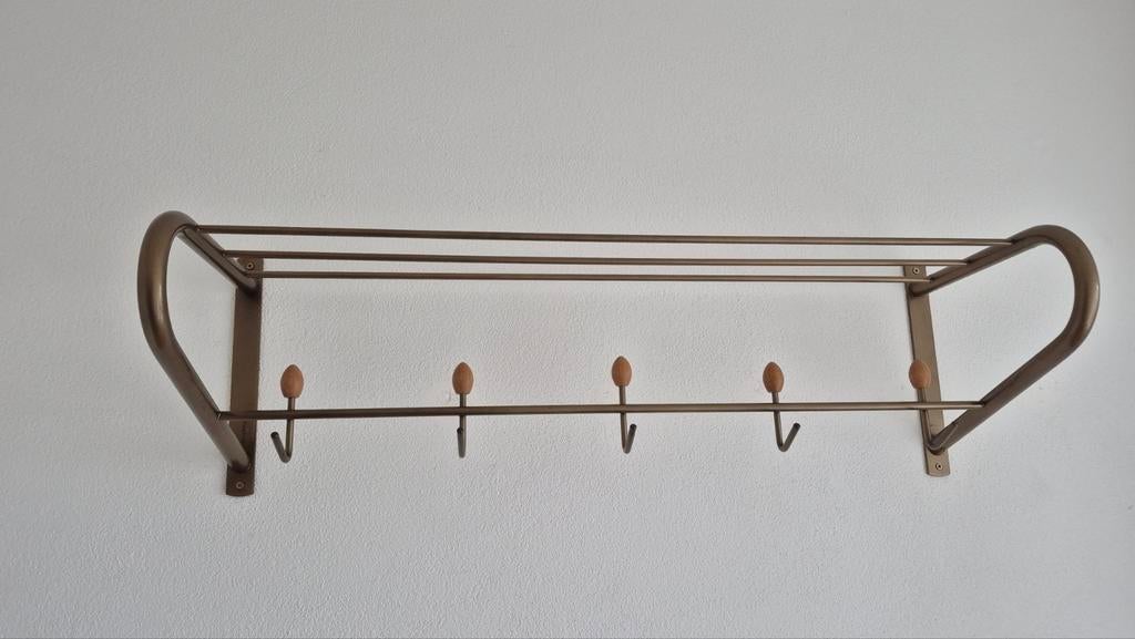 Vintage wandkapstok met hoedenplank en bijpassende spiegel, Gebruikt, Minder dan 100 cm, Metaal, Ophalen