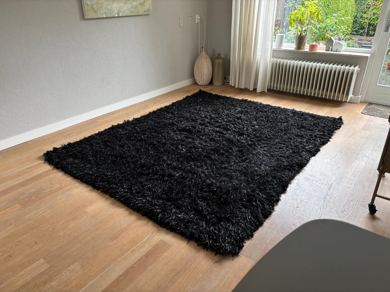 Modern hoogpolig vloerkleed 250x200 cm - Zwart/Goud, Ophalen, Gebruikt, Zwart, 200 cm of meer
