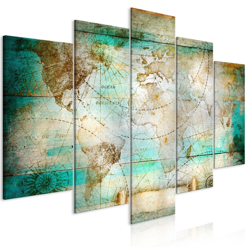 979 Wereldkaart XXL 5 Luik Schilderij 200x100cm 1000+, Ophalen of Verzenden