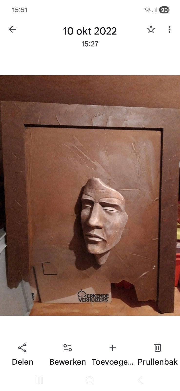 "Schilderij" cq lijst met twee uitstekende hoofden van gips, Antiek en Kunst, Ophalen, 3D-effect, Gemengde techniek, Figuren