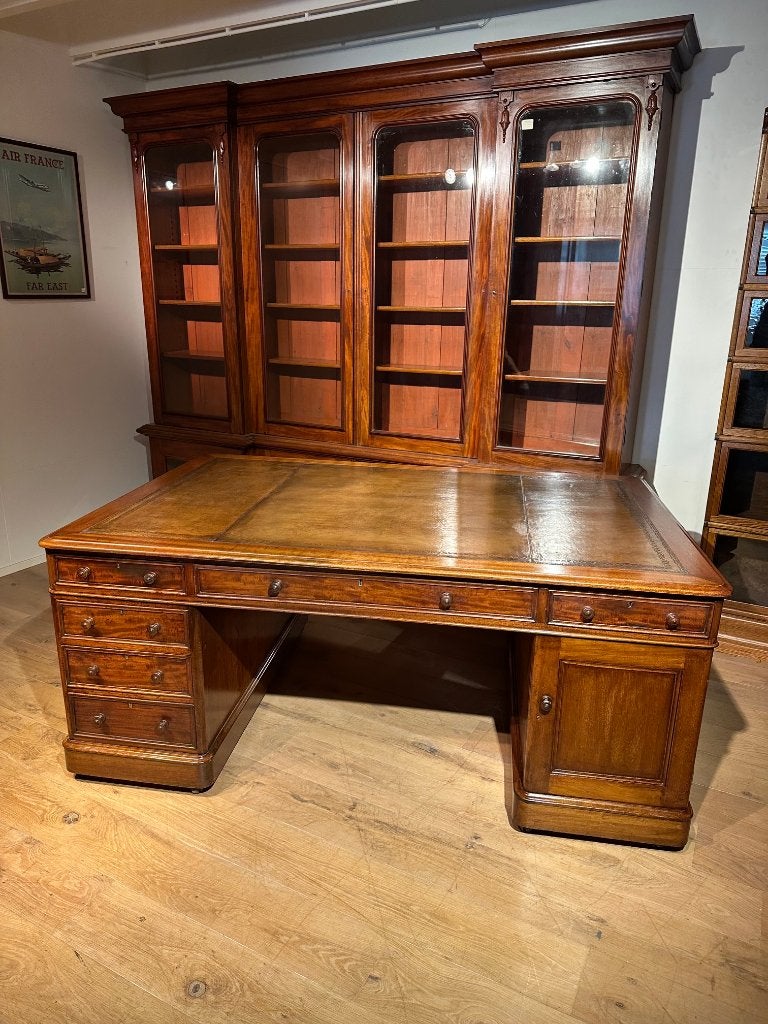 Groot antiek Victoriaans bureau / partnersdesk, Ophalen of Verzenden