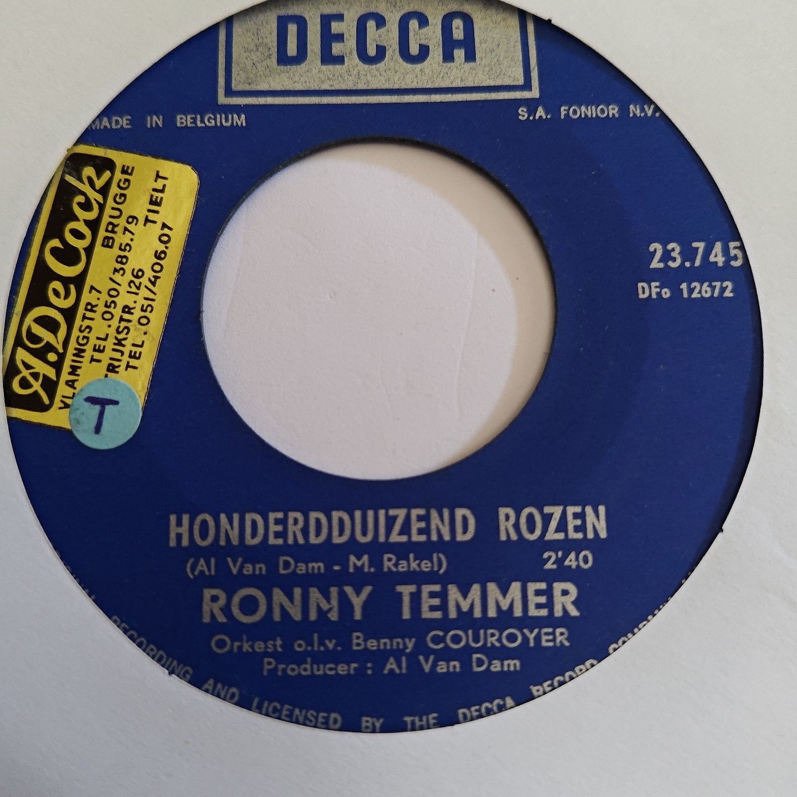 Ronny Temmer - Om Kwart Voor Acht / Honderdduizend Rozen, Gebruikt, 7 inch, Ophalen of Verzenden, EP