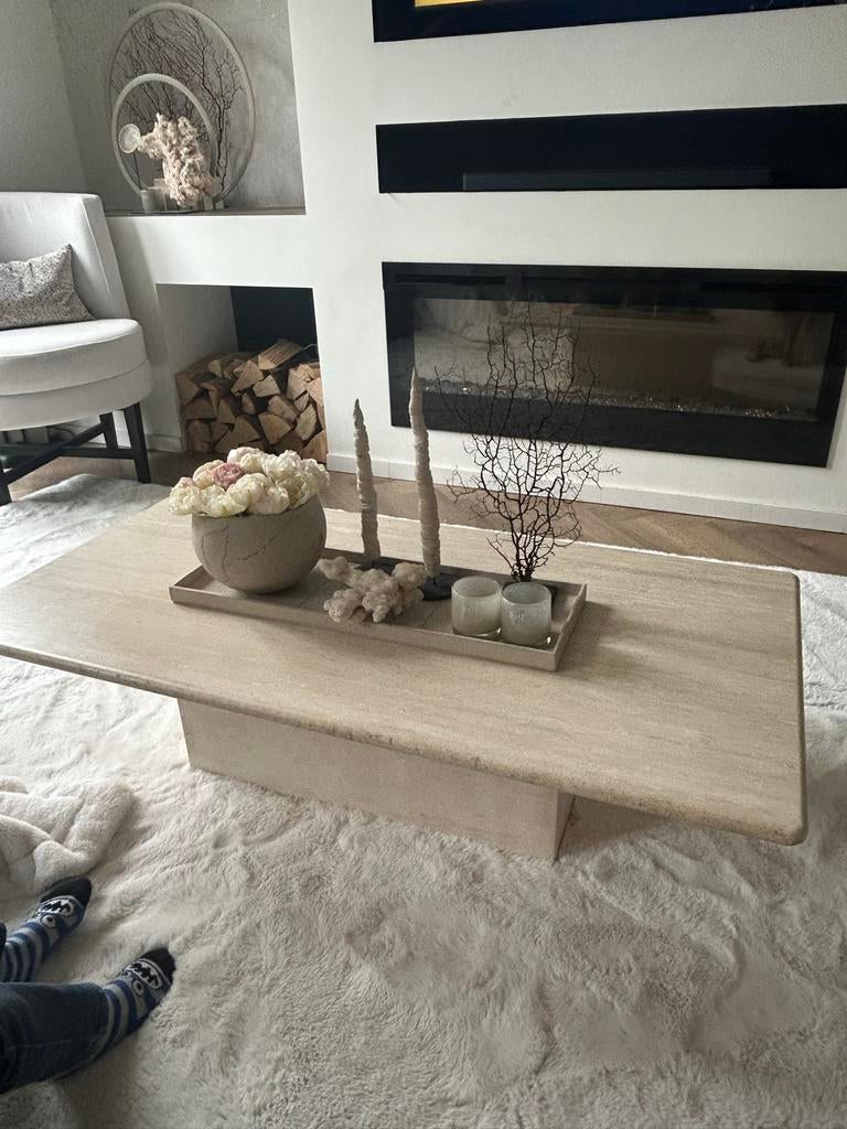 Stijlvolle Travertin Salontafel - Tijdloos Design, Huis en Inrichting, Ophalen, Overige materialen, Gebruikt, 100 tot 150 cm