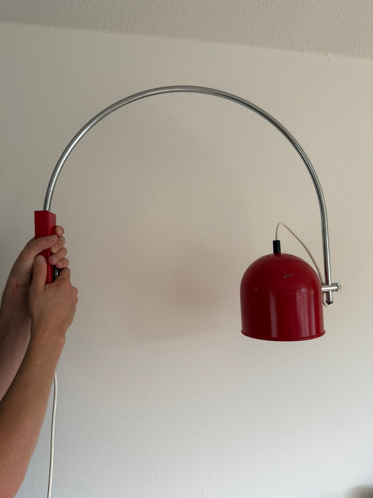 Vintage rode wandlamp space age retro met verstelbare boog, Overige merken, Gebruikt, Rood, Vintage