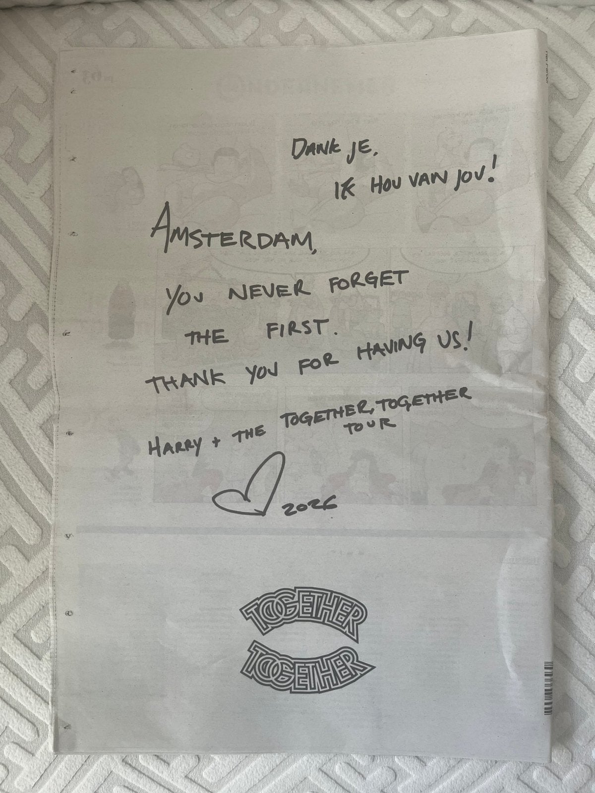 Harry styles bedankje, Ophalen
