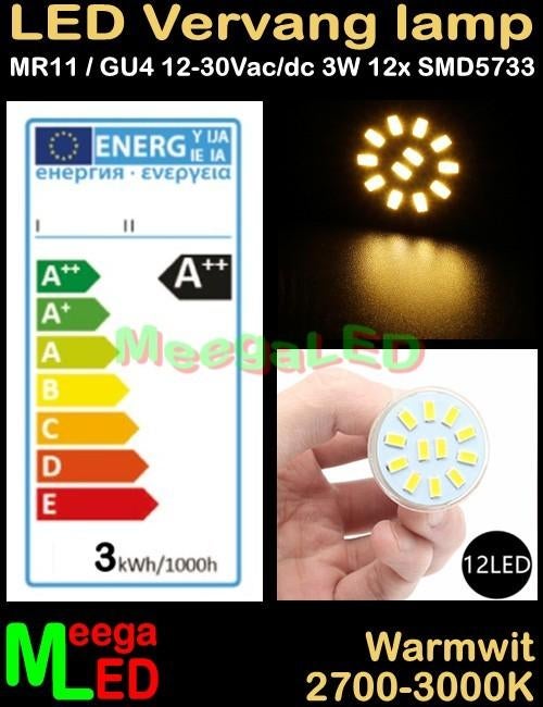 Camper LED MR11 GU4 LEDspot LEDlamp 3W - 12SMD5733 - Warmwit, Caravans en Kamperen, Ophalen of Verzenden, Nieuw
