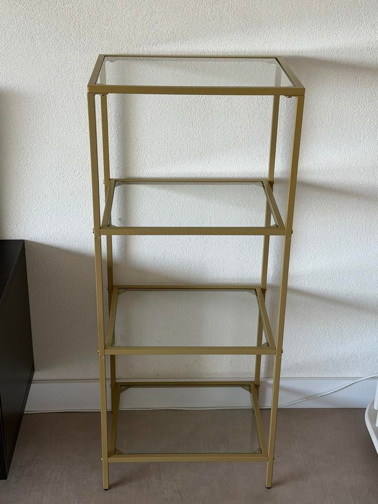 Gouden wandrek met glazen planken, Ophalen, Zo goed als nieuw