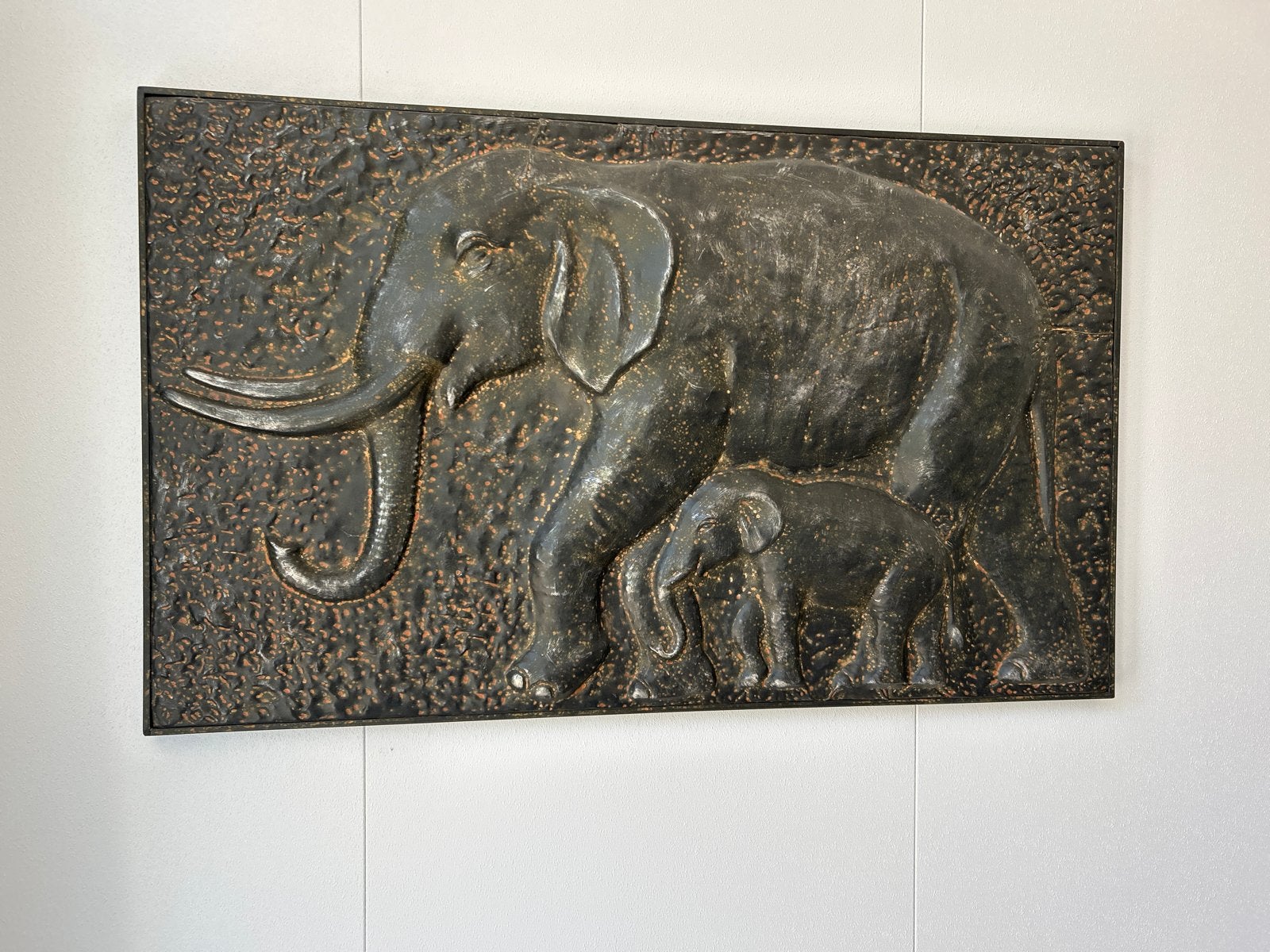 Wanddecoratie olifant met kalf, metaal, Ophalen, 50 - 100 cm, Wanddecoratie, Zwart