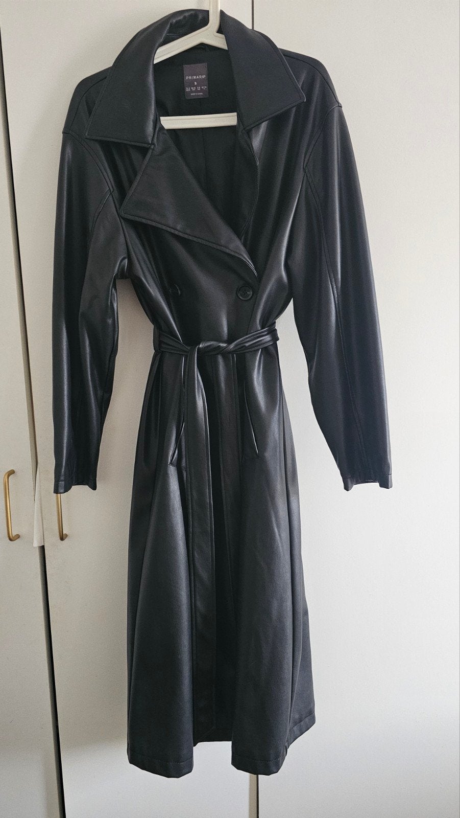 Imitatie leren trenchcoat jas - Maat S, Primark, Zwart, Ophalen of Verzenden, Zo goed als nieuw